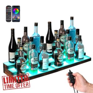 2 Pack LED Lighted Liquor Bottle Display Shelf