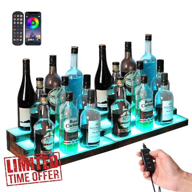 2 Pack LED Lighted Liquor Bottle Display Shelf