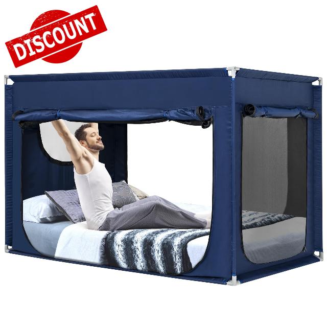 Twin Bed Canopy Portable Blackout Bed Tent Privacy Tent for Kids and Adult Indoor Sleeping with 3 Doors