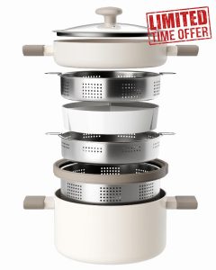 Ceramic Pots and Pans Set Nonstick Stockpot With Stainless Steel Steamer for Cooking Set