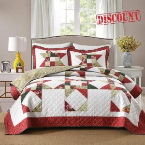 Cotton Quilt Bedding Sets 3 Pieces Soft Reversible Coverlets Luxury Star Real Patchwork Bedspread