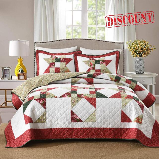 Cotton Quilt Bedding Sets 3 Pieces Soft Reversible Coverlets Luxury Star Real Patchwork Bedspread