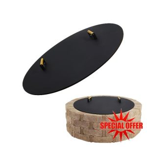 Round Fire Pit Lid - 38 inch fire Pit lid Metal W/Wooden Handles Fit for Bonfire Pits or Propane FirePit Fire Tables
