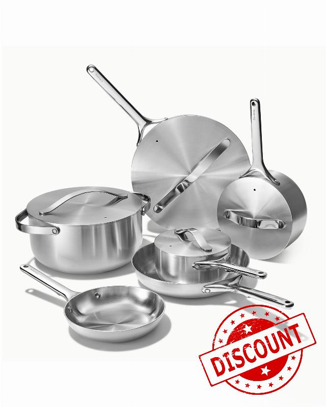 Caraway Stainless Steel Deluxe Cookware Set (16 Piece) - 5-Ply Stainless Steel Pots