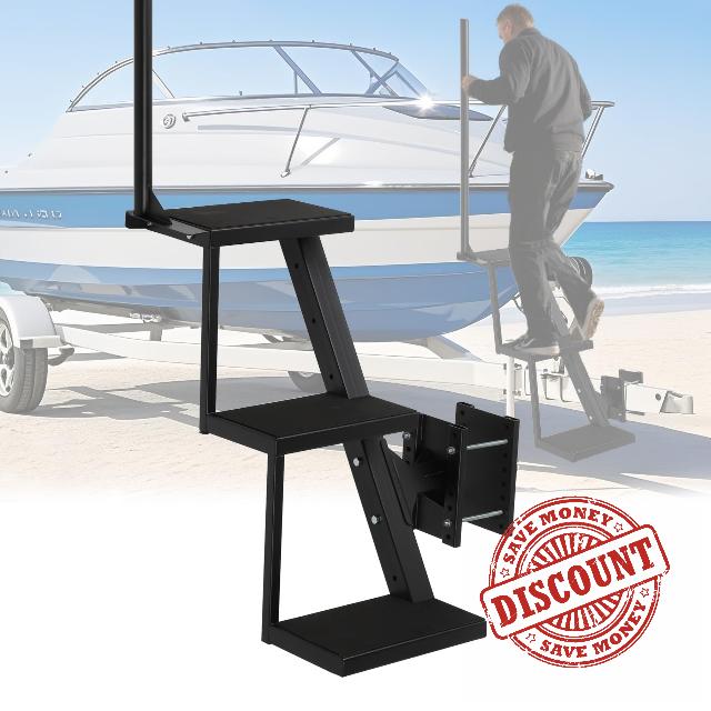 Boat Trailer Steps 3 Step w/Anti-Slip Mat & Handrail
