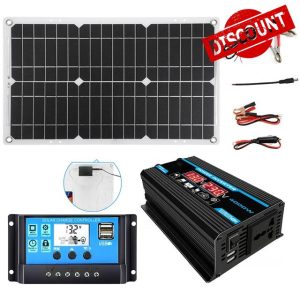 4000W 12V to 110V/220V Inverter Controller Solar Panel Kit 30A Controller + 18w12v Solar Panel Solar System Combo Solar Generator Home Grid System(Black