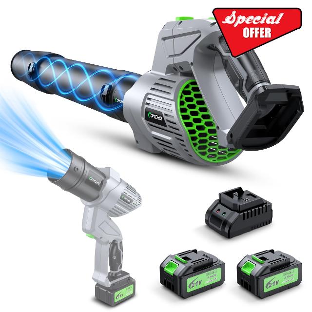 Leaf Blower - 500000RPM Cordless Electric Blower - 2 X 4.0Ah Batteries and Charger - 5 Speed Mode - 21V Lightweight Leaf Blower Cordless for Patio Cleaning
