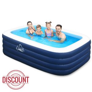 Inflatable Swimming Pool with 4 Air Chambers，99"x60"x28" Heavy Duty Deepened and Thickened Kids Pool