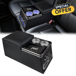 Universal Center Console Organizer with Inductive Wireless Charging Phone Holder