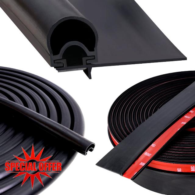 RV Slide Out Seal Base 018-341 EK & D-Seal Wiper 018-312-EKD | 1" x 15/16" x 35' & 1/2' x 2.75' x 35’ Black Rubbers