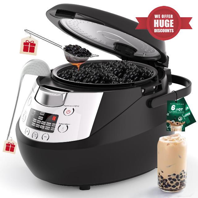 WantJoin Boba Cooker - 6L Commercial Boba Cooking Pot Automatic Pearl Warmer Machine for Tea Milk Tapioca Pearls 110V 900W