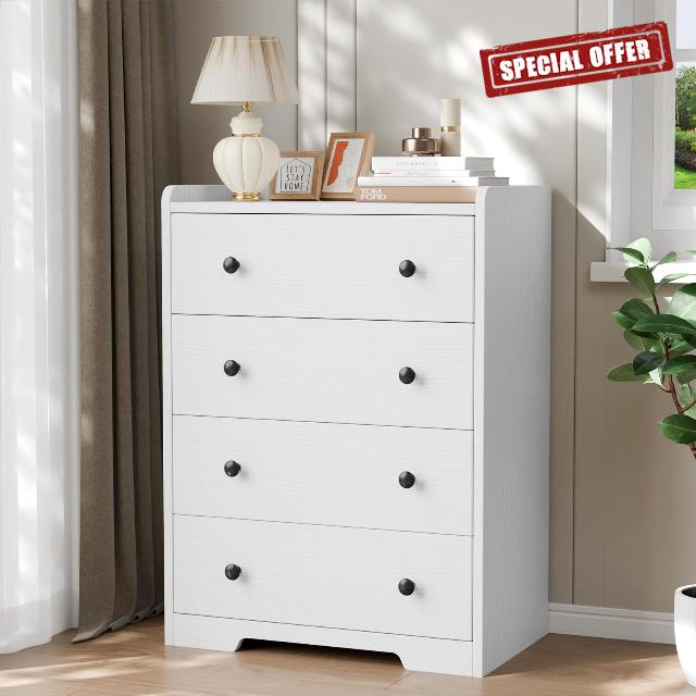 Furnulem 4-Drawer Dresser for Bedroom - White Wood Chest of Drawers Closet Storage Cabinet Organizer for Bedroom