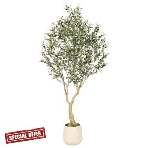 Realead 6ft Artificial Olive Tree with Tall Exquisite Planter - Realistic Faux Olive Tree with Thick Trunk and Lifelike Fruits - Large Fake Olive Tree for Home Office Decor