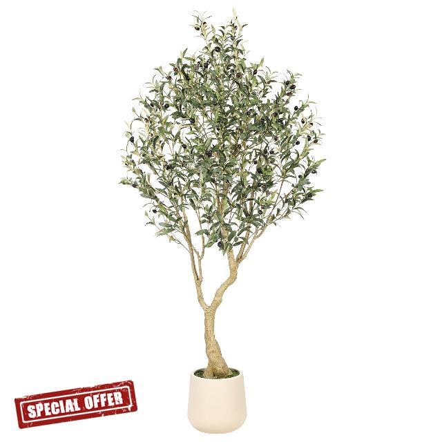 Realead 6ft Artificial Olive Tree with Tall Exquisite Planter - Realistic Faux Olive Tree with Thick Trunk and Lifelike Fruits - Large Fake Olive Tree for Home Office Decor