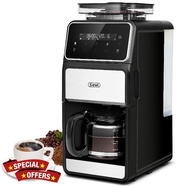 Gevi 10-Cup Grind & Brew Coffee Maker with Built-in Burr Grinder – Programmable Touch Screen