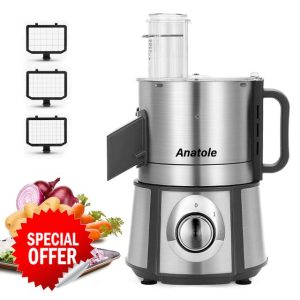 Anatole Electric Vegetable Dicer Stainless Steel 16-Cup Food Processor 300W Commercial Veggie Fruits Chopper Heavy Duty with 1/4" 3/8" 1/2" Blades Auto Discharge for Potato Onion Carrot
