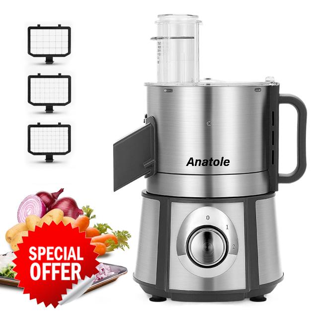 Anatole Electric Vegetable Dicer Stainless Steel 16-Cup Food Processor 300W Commercial Veggie Fruits Chopper Heavy Duty with 1/4" 3/8" 1/2" Blades Auto Discharge for Potato Onion Carrot