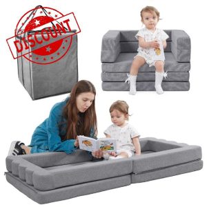 Portable Toddler Travel Bed|3-in-1 Convertible Sofa Bed High-Density Foam Floor Lounger for Kids