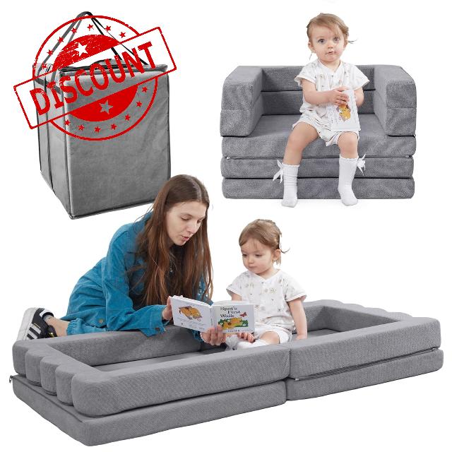 Portable Toddler Travel Bed|3-in-1 Convertible Sofa Bed High-Density Foam Floor Lounger for Kids