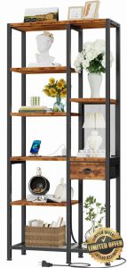Furologee 6-Tier Bookshelf with Charging Station