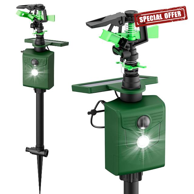 2 Pack Motion Activated Animal Repeller with Water Sprinkler and Flashing Light