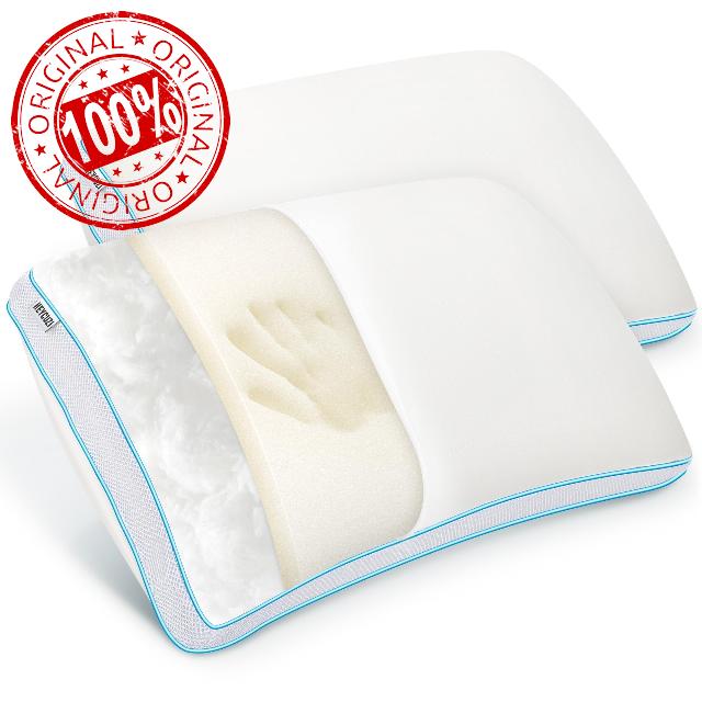 Pillows Queen Size Set of 2 for Sleeping - Memory Foam and Fluffy Down Alternative Microfiber Fill