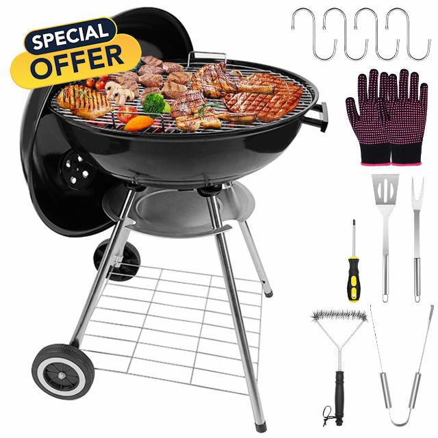 The Charcoal Grill: 22inch Portable Charcoal with Barbecue Set
