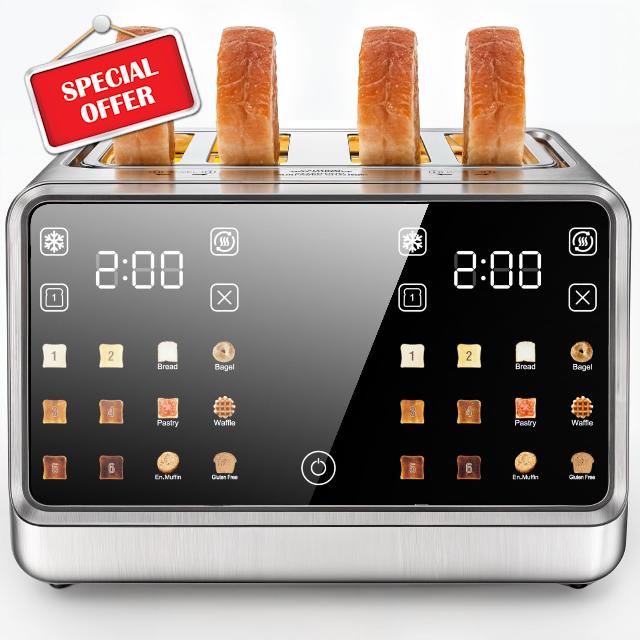 4 Slice Toaster– Dual Digital Smart TouchScreen & Independent Control Panel | Single-Slot Tech