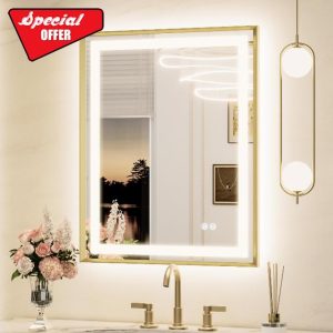 Keonjinn 24 x 30 in Gold LED Mirror for Bathroom