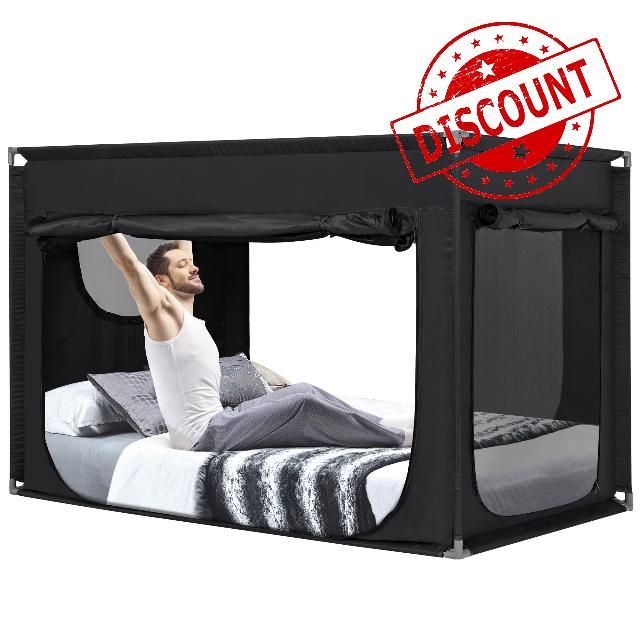 Twin Bed Canopy Portable Blackout Bed Tent Privacy Tent for Kids and Adult Indoor Sleeping with 3 Doors