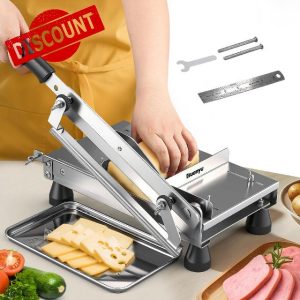 Huanyu Cheese Slicer Multipurpose Butter Cutter with Tray Stainless Steel Food Slicing Machine Adjustable Thickness Effortless for Butter Block Cheese Sausages Bread Vegetables
