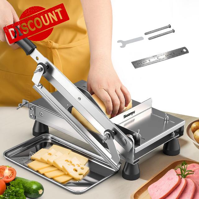 Huanyu Cheese Slicer Multipurpose Butter Cutter with Tray Stainless Steel Food Slicing Machine Adjustable Thickness Effortless for Butter Block Cheese Sausages Bread Vegetables