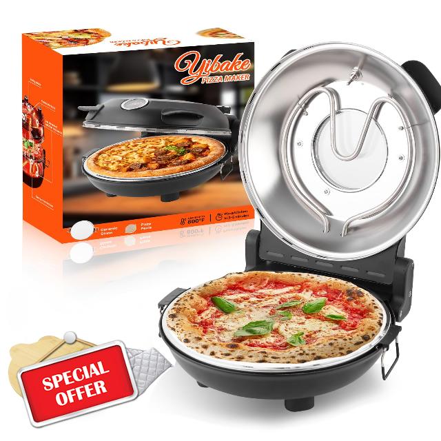 12" Electric Pizza Oven - Countertop Pizza Maker with Ceramic Stone