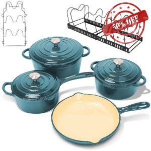 Enameled Cast Iron Dutch Oven- 9 Pieces Nonstick Cookware for Braising