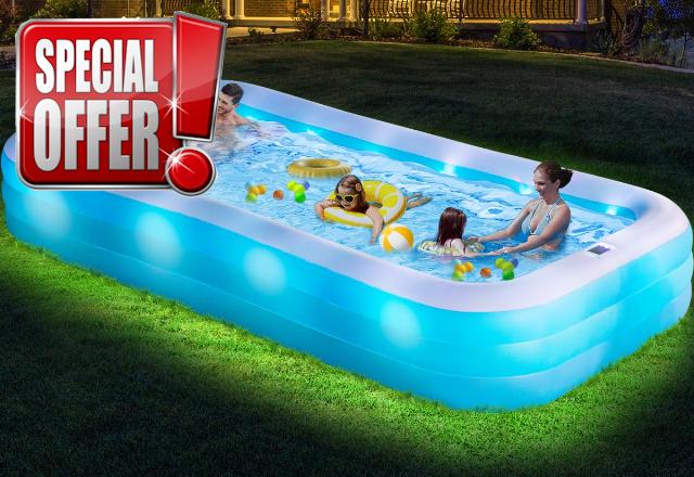 Large Inflatable Pool with Lights - 145'' X 74'' X 22''