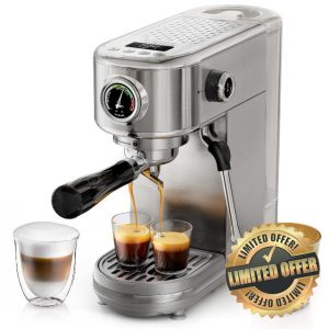 HIBREW H10B - 51mm Espresso Machine - Temperature & Cup Volume Adjustable at will - With Intelligent Display Screen & Pressure Gauge - Stainless Steel Body(Metallic Grey)