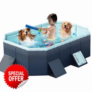 Large Foldable Swimming Kiddie Pool with Sturdy Square Design 83" L 55" W 22" D Dog Pool Portable Kids & Pet Bathtub with Reinforced Sidewalls Easy Setup for Outdoor Backyard Garden