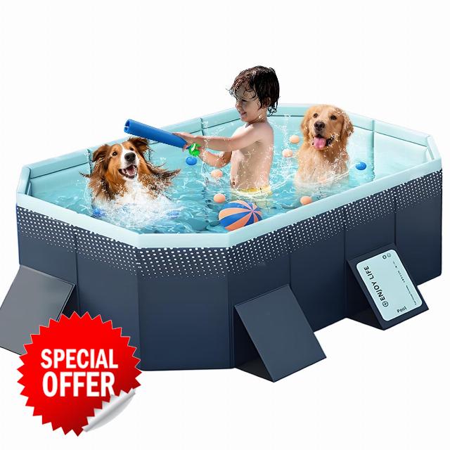 Large Foldable Swimming Kiddie Pool with Sturdy Square Design 83" L 55" W 22" D Dog Pool Portable Kids & Pet Bathtub with Reinforced Sidewalls Easy Setup for Outdoor Backyard Garden