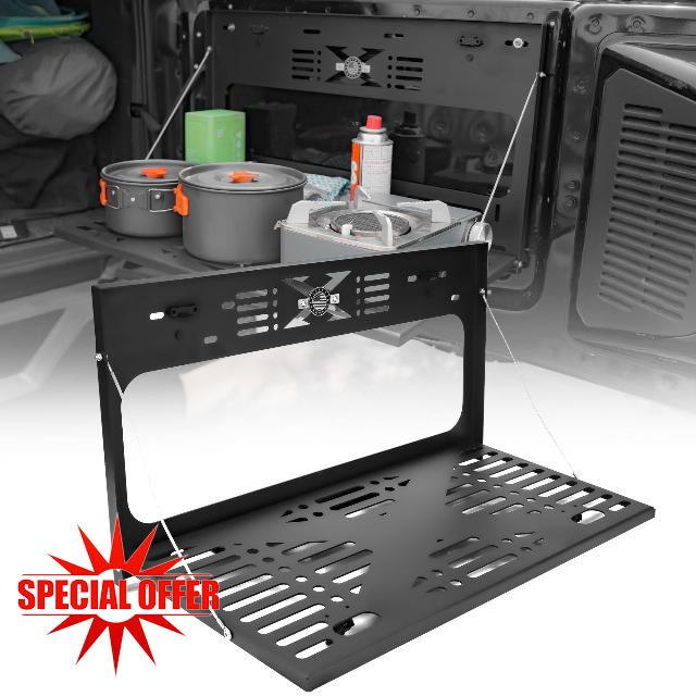 Bronco Upgraded Tailgate Table for 2021-2025 2/4 Door Ford Bronco (Not Sport) Rear Trunk Foldable Cargo Shelf Bronco Storage Accessories Molle Panel Camping Accessories