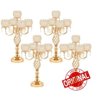 5-Arm Crystal Candelabra Centerpiece 23.2" Tall - Elegant Candle Holder Stand with Crystal Bowl