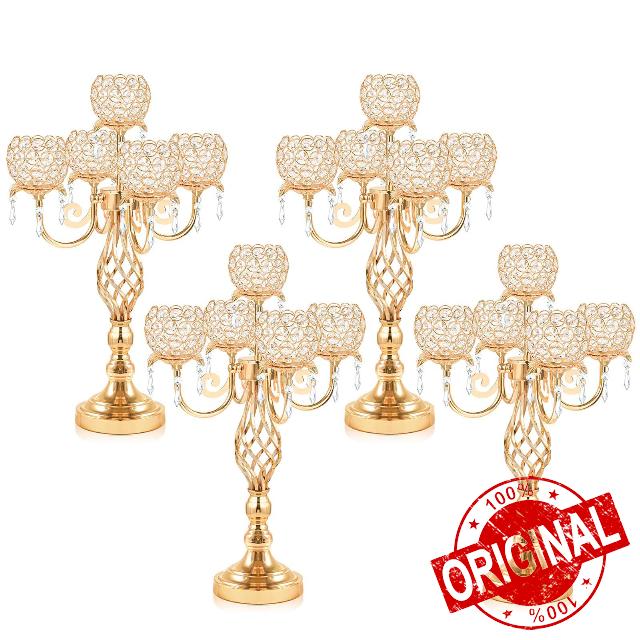 5-Arm Crystal Candelabra Centerpiece 23.2" Tall - Elegant Candle Holder Stand with Crystal Bowl