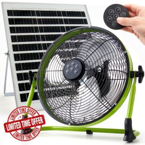 12" Solar Powered Fan - 15000mAh Rechargeable Floor Fan with Remote