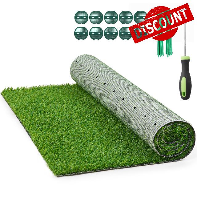 Realistic Artificial Grass Rug Indoor Outdoor: Fake Grass Turf with Drainage Holes