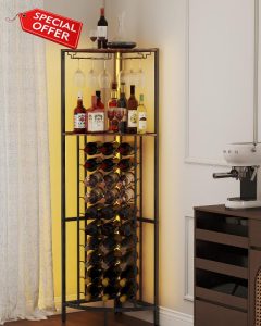 Baoz 30 Bottle Corner Wine Cabinet Corner Wine Rack with LED Light Liquor Cabinet Bar for Home with Wine Glass Rack Wine Rack Freestanding Floor for Living Room Dining Room Kitchen Home Bar