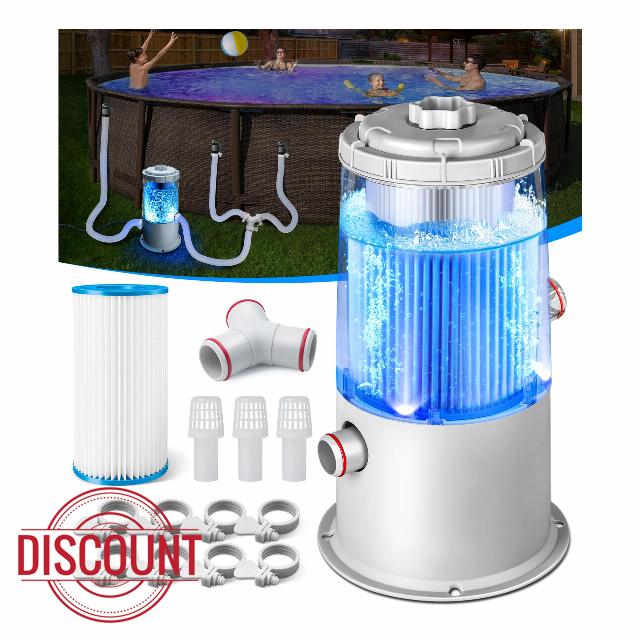 1000 GPH Light-Up Pool Filter Pump for Above Ground Pools | Built-in Blue LED Light