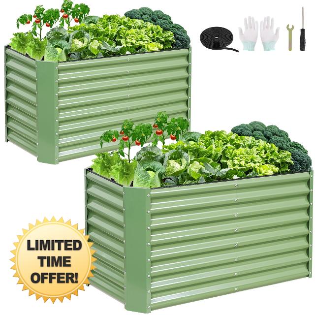 4x2x2ft (2 Pack) Raised Garden Bed - Galvanized Deep Root Planter Boxes Outdoor with Wing Nuts and Safety Edges for Gardening Vegetables