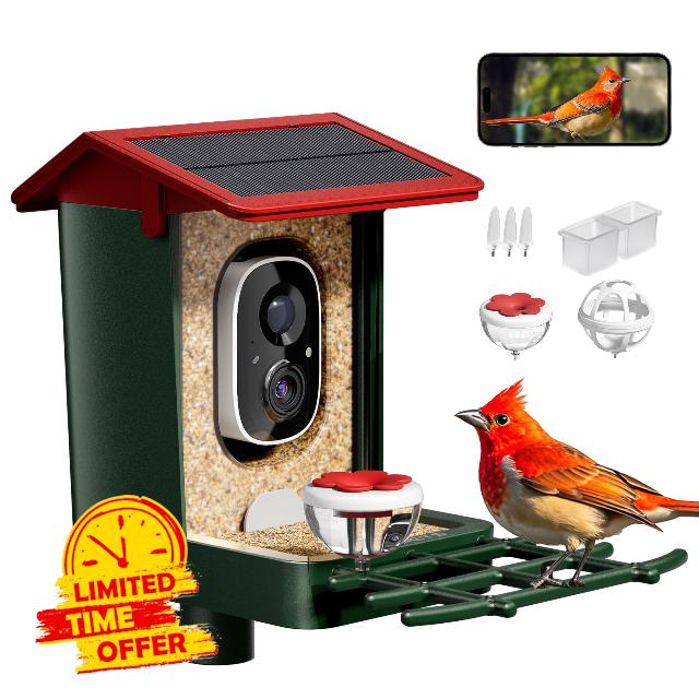 Smart Bird Feeder with Camera Solar Powered