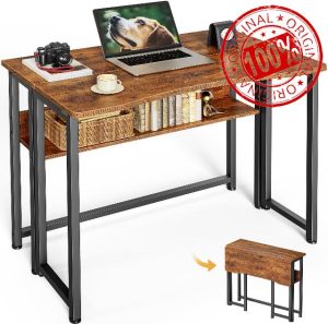 Huuger Folding Desk with Storage Shelf