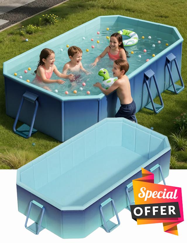 Foldable Pool for Kids Adults - Non-Inflatable Swimming Pools for Backyard Garden Outdoor Folding Collapsible Dog Above Ground Pool Kiddie Pool 100" X 65" X 21"