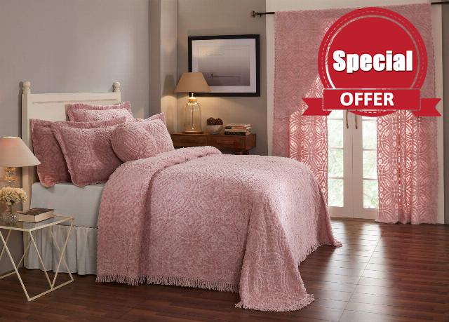 Better Trends Chenille Bedspread Geometric Loop & Ring Pattern 100% Cotton Chenille Bedspread